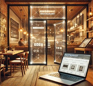 Stijlvolle restaurantingang met digitale uitstraling